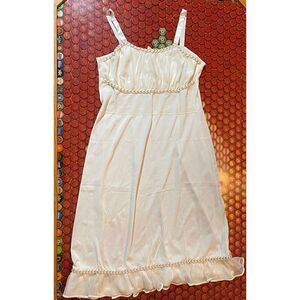 💖 CARILLON 50s Ivory Nylon Long Nightgown Chiffon Bodice Embroidered 38